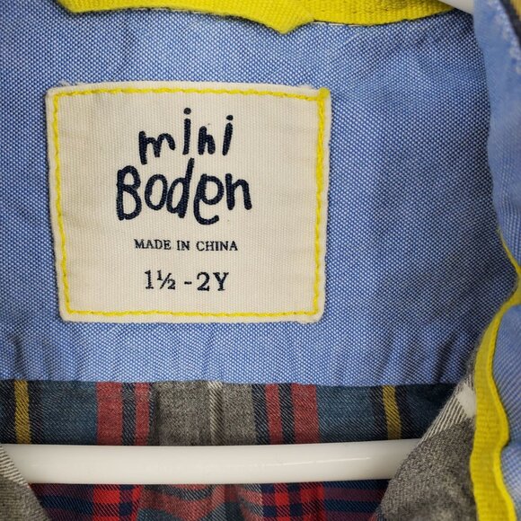 Mini Boden Long Sleeved Plaid Button Down Shirt Size 1.5 - 2Y - Picture 2 of 7